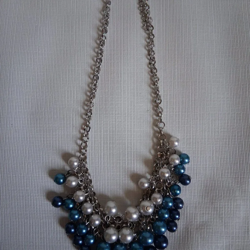 Paparazzi Run For The Heels Blue and Silver Toned Beaded Statement Necklace